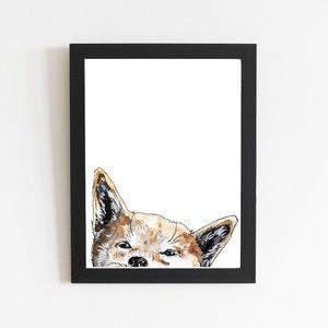 Shiba Inu Cream Dog Art Print, Watercolor Cute Pet Dog Portrait